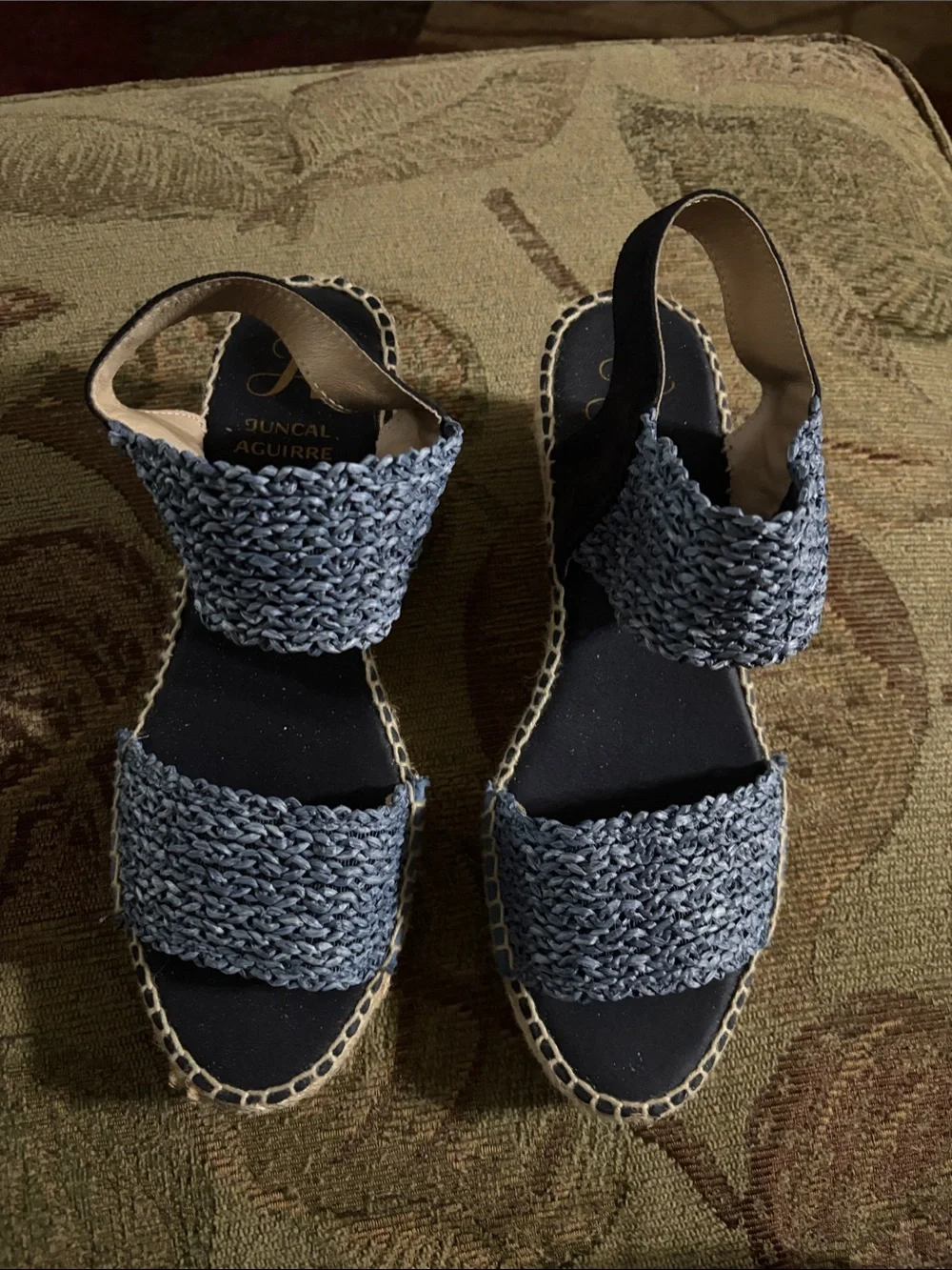 Juncal Aguirre  Blue Woven Espadrille Wedge Sandals